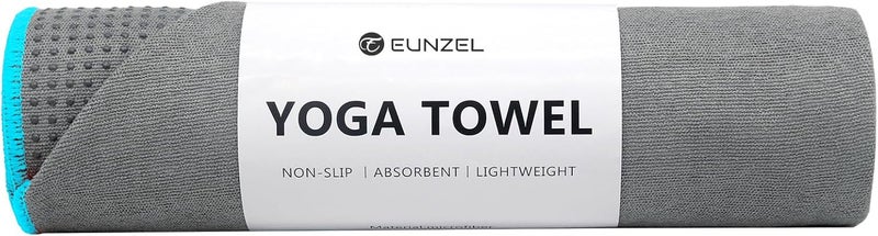 Eunzel Hot Yoga Towel - Microfiber Non Slip Yoga Mat Towel with Grip Dot Sweat Absorbent Towel for Hot Yoga, Pilates and Fitness 72" x 24", Grey/Blue - Image 1